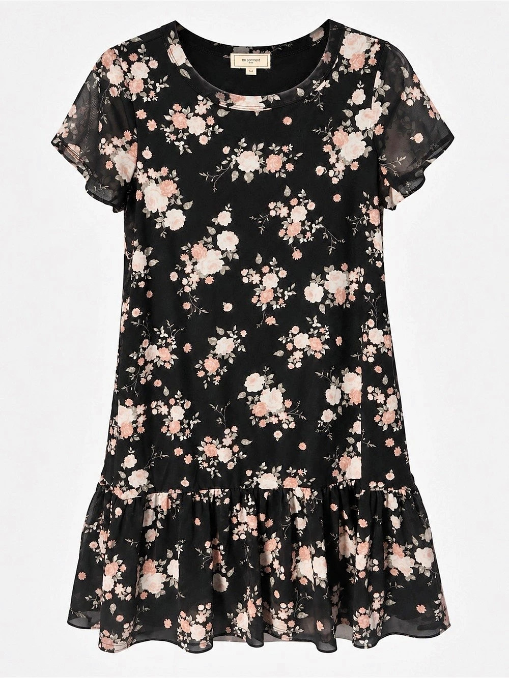 Mesh Floral Mini Dress Black & Pink